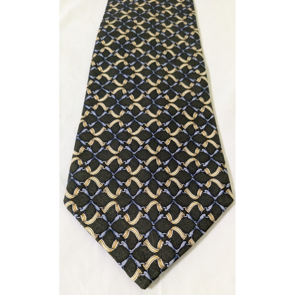 Brooks Brothers Basics 100% Silk Green Chain-link Geometric Tie Made USA 58x3.75